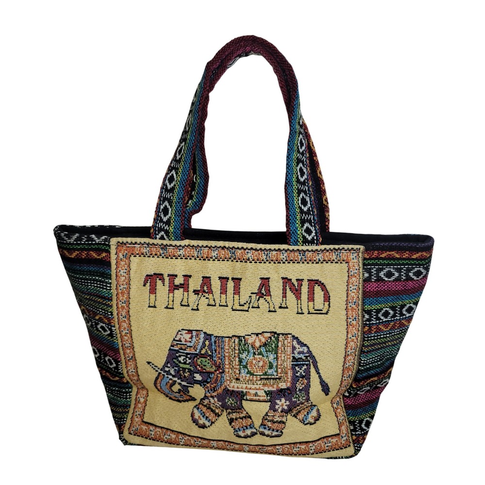 Thailand Elephant Woven Tapestry Tote Bag - Picture 2 of 4